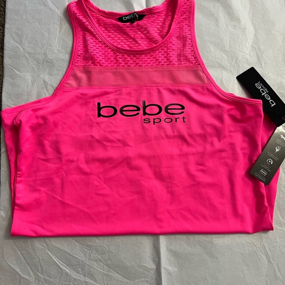 BEBE SPORT MESH TRIM HI-LO TANK SIZE SMALL - HOT PINK - Picture 4 of 8